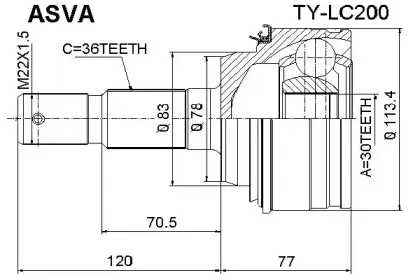 TY-LC200 ASVA Шарнирный комплект, приводной вал TY-LC200 ASVA Шарнирный комплект, приводной вал