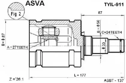 TYIL-911 ASVA Шарнирный комплект, приводной вал TYIL-911 ASVA Шарнирный комплект, приводной вал