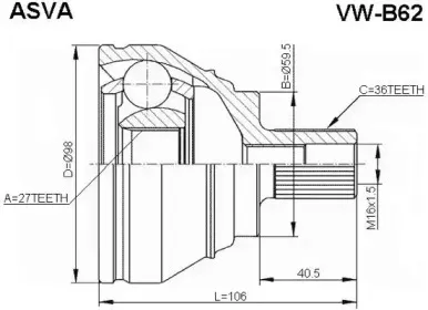 VW-B62 ASVA Шарнирный комплект, приводной вал VW-B62 ASVA Шарнирный комплект, приводной вал