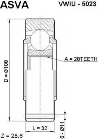 VWIU-5023 ASVA Шарнирный комплект, приводной вал VWIU-5023 ASVA Шарнирный комплект, приводной вал