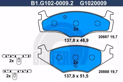 B1.G102-0009.2 GALFER Комплект тормозных колодок, дисковый тормоз B1.G102-0009.2 GALFER Комплект тормозных колодок, дисковый тормоз