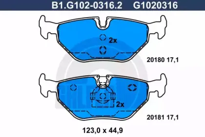 B1.G102-0316.2 GALFER Комплект тормозных колодок, дисковый тормоз B1.G102-0316.2 GALFER Комплект тормозных колодок, дисковый тормоз