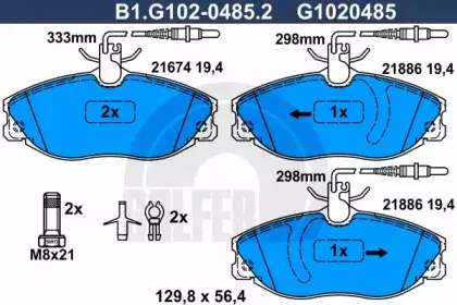 B1.G102-0485.2 GALFER Комплект тормозных колодок, дисковый тормоз B1.G102-0485.2 GALFER Комплект тормозных колодок, дисковый тормоз