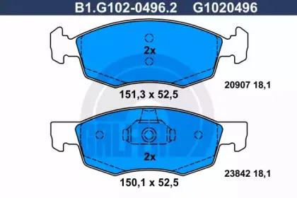 B1.G102-0496.2 GALFER Комплект тормозных колодок, дисковый тормоз B1.G102-0496.2 GALFER Комплект тормозных колодок, дисковый тормоз