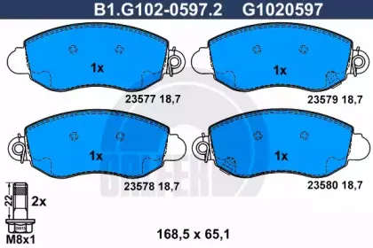 B1.G102-0597.2 GALFER Комплект тормозных колодок, дисковый тормоз B1.G102-0597.2 GALFER Комплект тормозных колодок, дисковый тормоз