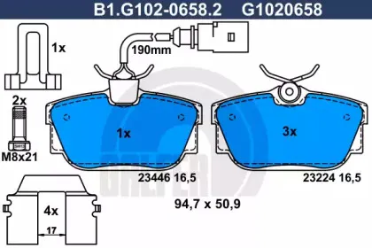B1.G102-0658.2 GALFER Комплект тормозных колодок, дисковый тормоз B1.G102-0658.2 GALFER Комплект тормозных колодок, дисковый тормоз