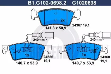 B1.G102-0698.2 GALFER Комплект тормозных колодок, дисковый тормоз B1.G102-0698.2 GALFER Комплект тормозных колодок, дисковый тормоз