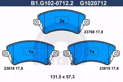 B1.G102-0712.2 GALFER Комплект тормозных колодок, дисковый тормоз B1.G102-0712.2 GALFER Комплект тормозных колодок, дисковый тормоз