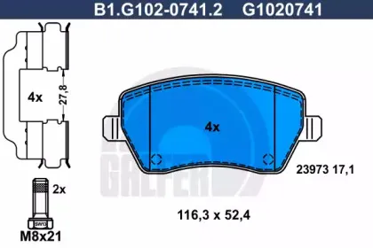 B1.G102-0741.2 GALFER Комплект тормозных колодок, дисковый тормоз B1.G102-0741.2 GALFER Комплект тормозных колодок, дисковый тормоз