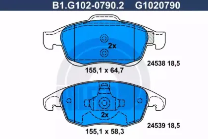 B1.G102-0790.2 GALFER Комплект тормозных колодок, дисковый тормоз B1.G102-0790.2 GALFER Комплект тормозных колодок, дисковый тормоз