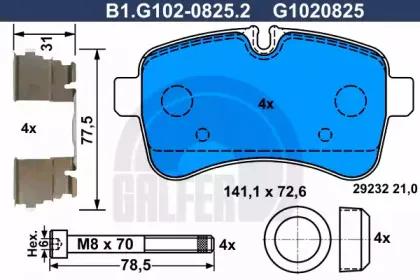 B1.G102-0825.2 GALFER Комплект тормозных колодок, дисковый тормоз B1.G102-0825.2 GALFER Комплект тормозных колодок, дисковый тормоз