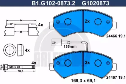 B1.G102-0873.2 GALFER Комплект тормозных колодок, дисковый тормоз B1.G102-0873.2 GALFER Комплект тормозных колодок, дисковый тормоз