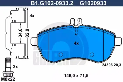 B1.G102-0933.2 GALFER Комплект тормозных колодок, дисковый тормоз B1.G102-0933.2 GALFER Комплект тормозных колодок, дисковый тормоз