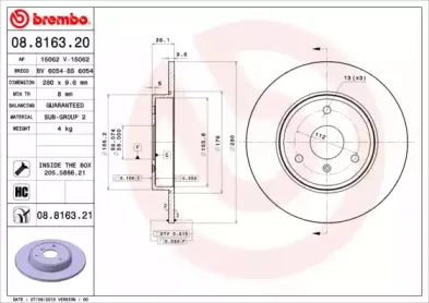 08.8163.20 BREMBO Тормозной диск 08.8163.20 BREMBO Тормозной диск