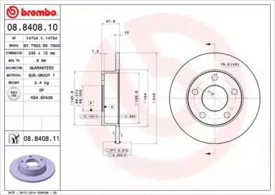 08.8408.11 BREMBO Тормозной диск 08.8408.11 BREMBO Тормозной диск