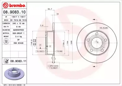 08.9083.11 BREMBO Тормозной диск 08.9083.11 BREMBO Тормозной диск