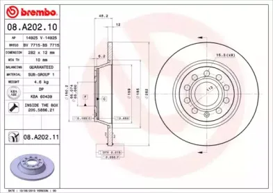 08.A202.10 BREMBO Тормозной диск 08.A202.10 BREMBO Тормозной диск