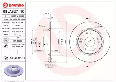 08.A327.10 BREMBO Тормозной диск 08.A327.10 BREMBO Тормозной диск