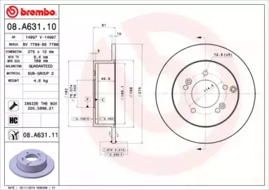 08.A631.11 BREMBO Тормозной диск 08.A631.11 BREMBO Тормозной диск