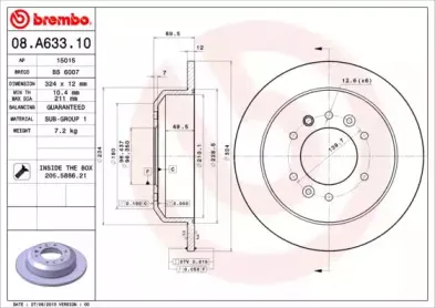 08.A633.10 BREMBO Тормозной диск 08.A633.10 BREMBO Тормозной диск