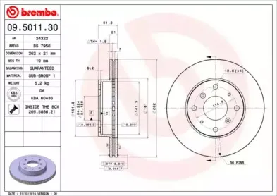 09.5011.30 BREMBO Тормозной диск 09.5011.30 BREMBO Тормозной диск