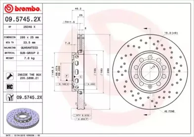 09.5745.2X BREMBO Тормозной диск 09.5745.2X BREMBO Тормозной диск