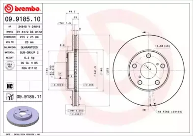 09.9185.11 BREMBO Тормозной диск 09.9185.11 BREMBO Тормозной диск