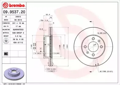09.9537.20 BREMBO Тормозной диск 09.9537.20 BREMBO Тормозной диск
