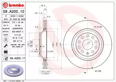 09.A200.11 BREMBO Тормозной диск 09.A200.11 BREMBO Тормозной диск