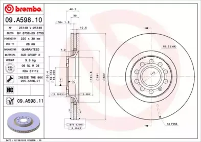 09.A598.11 BREMBO Тормозной диск 09.A598.11 BREMBO Тормозной диск