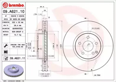 09.A621.10 BREMBO Тормозной диск 09.A621.10 BREMBO Тормозной диск
