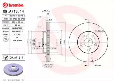 09.A713.14 BREMBO Тормозной диск 09.A713.14 BREMBO Тормозной диск