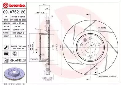 09.A752.21 BREMBO Тормозной диск 09.A752.21 BREMBO Тормозной диск