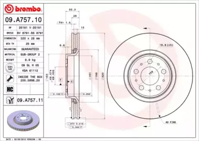 09.A757.10 BREMBO Тормозной диск 09.A757.10 BREMBO Тормозной диск