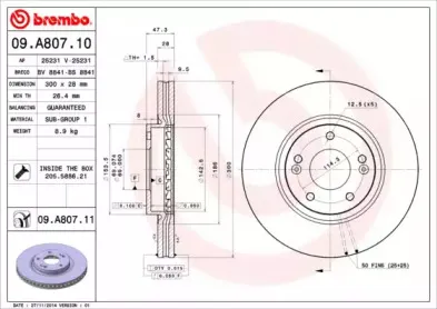 09.A807.11 BREMBO Тормозной диск 09.A807.11 BREMBO Тормозной диск