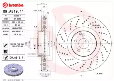 09.A819.11 BREMBO Тормозной диск 09.A819.11 BREMBO Тормозной диск