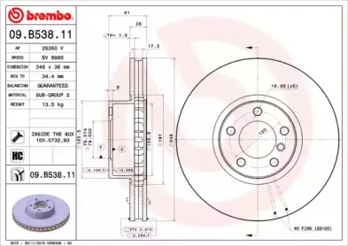09.B538.11 BREMBO Тормозной диск 09.B538.11 BREMBO Тормозной диск
