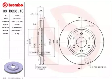 09.B628.10 BREMBO Тормозной диск 09.B628.10 BREMBO Тормозной диск