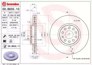 09.B635.11 BREMBO Тормозной диск 09.B635.11 BREMBO Тормозной диск