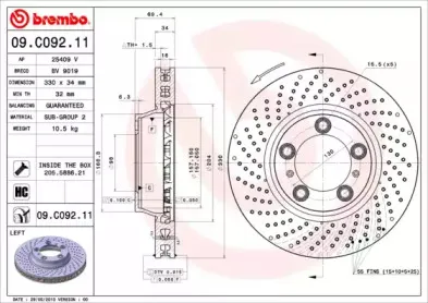09.C092.11 BREMBO Тормозной диск 09.C092.11 BREMBO Тормозной диск