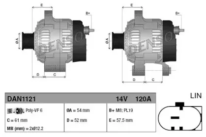 DAN1121 DENSO Генератор DAN1121 DENSO Генератор