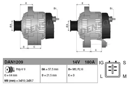 DAN1209 DENSO Генератор DAN1209 DENSO Генератор