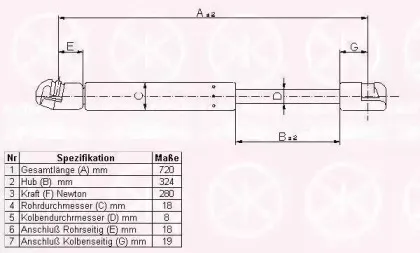 95392800 KLOKKERHOLM Газовая пружина, капот 95392800 KLOKKERHOLM Газовая пружина, капот