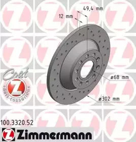 100.3320.52 ZIMMERMANN Тормозной диск 100.3320.52 ZIMMERMANN Тормозной диск