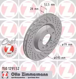 150.1291.52 ZIMMERMANN Тормозной диск 150.1291.52 ZIMMERMANN Тормозной диск