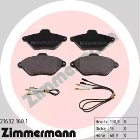 21632.160.1 ZIMMERMANN Комплект тормозных колодок, дисковый тормоз 21632.160.1 ZIMMERMANN Комплект тормозных колодок, дисковый тормоз