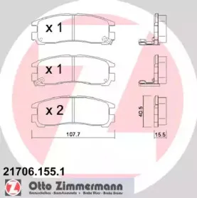 21706.155.1 ZIMMERMANN Комплект тормозных колодок, дисковый тормоз 21706.155.1 ZIMMERMANN Комплект тормозных колодок, дисковый тормоз