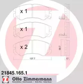 21845.165.1 ZIMMERMANN Комплект тормозных колодок, дисковый тормоз 21845.165.1 ZIMMERMANN Комплект тормозных колодок, дисковый тормоз