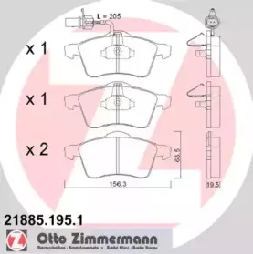 21885.195.1 ZIMMERMANN Комплект тормозных колодок, дисковый тормоз 21885.195.1 ZIMMERMANN Комплект тормозных колодок, дисковый тормоз