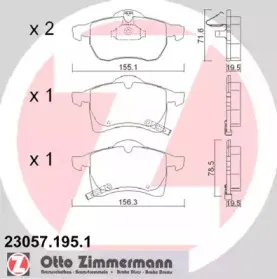 23057.195.1 ZIMMERMANN Комплект тормозных колодок, дисковый тормоз 23057.195.1 ZIMMERMANN Комплект тормозных колодок, дисковый тормоз